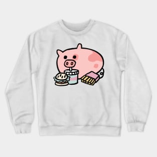 Cute Cartoon Piggy Munching Fast Food Crewneck Sweatshirt